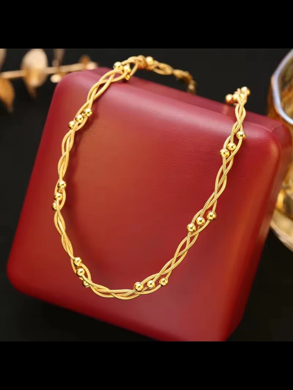 Gold-Tone Braided Bead Necklace - Picture 3 of 3